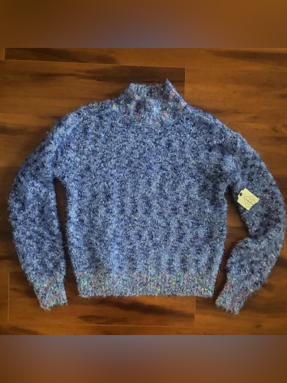 St. John's Bay Blue Bouclé Funnel Neck has Sweater with Multicolor Flecks NWT - Picture 2 of 5